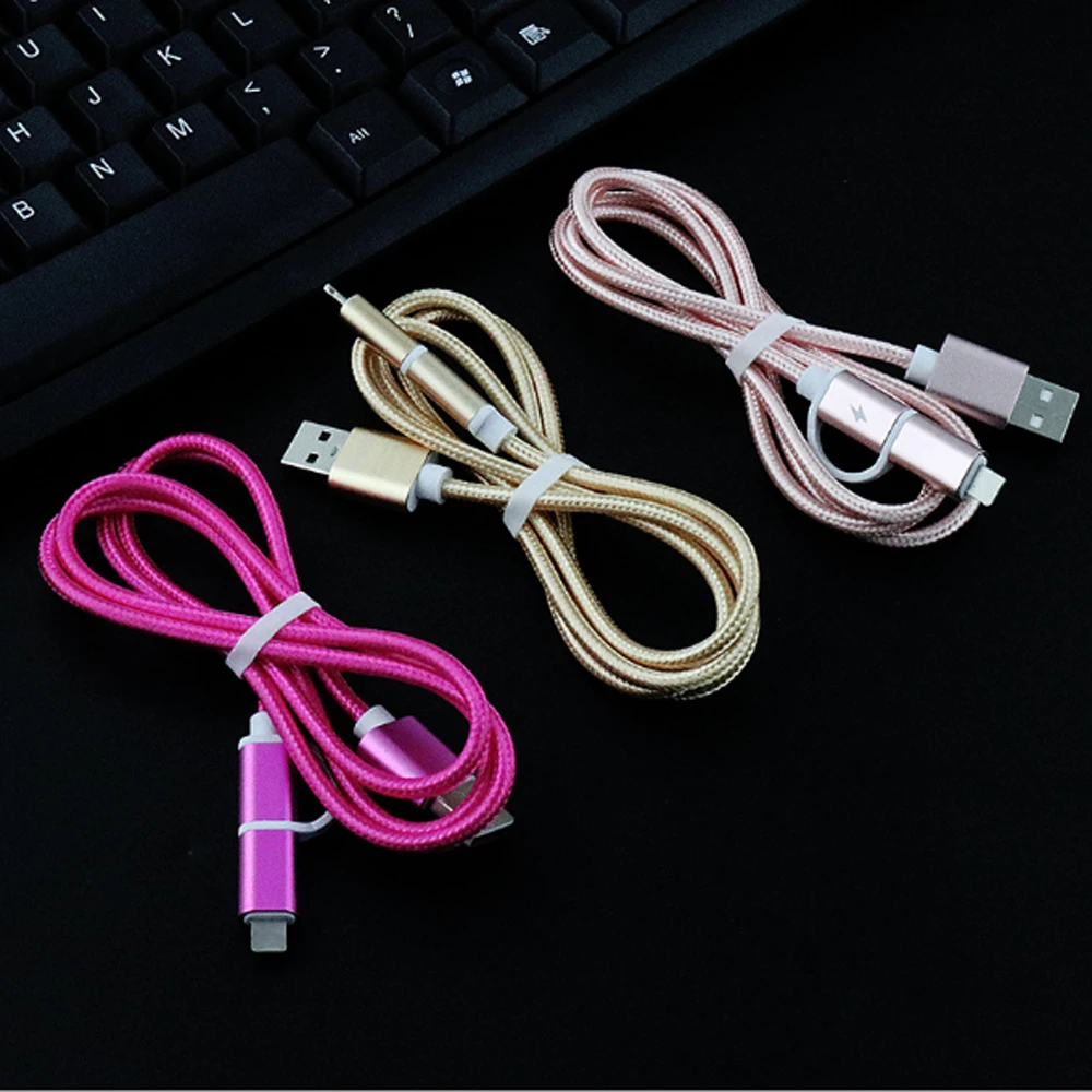 2 в 1 Micro USB кабель зарядное устройство нейлоновый для передачи данных зарядный Iph