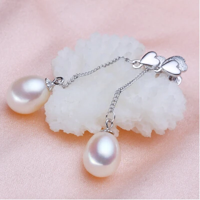 Новый 925 Серебряный двойной сердца кисточкой Висячие серьги с натуральный