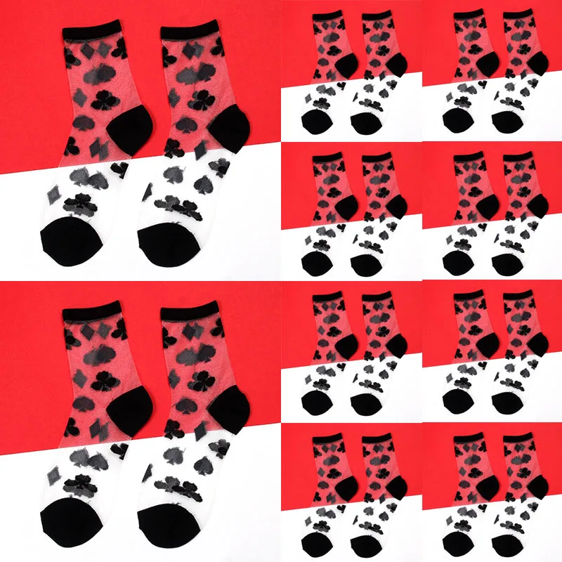 10pairs-geometric 10 пар в партии женские носки летние женские короткие сетчатые Носки Прозрачные эластичные винтажные кружевные носки черные белые женские носки - Цвет: 10pairs-geometric