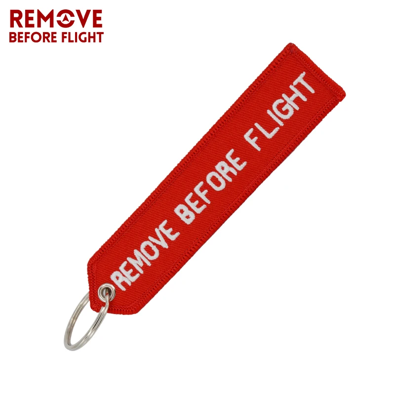 

Remove Before Flight Key Chain Red Embroidery Car Key Fobs Tag Key Ring Fashion Keychain Aviation Gifts Chaveiro llavero Keyring
