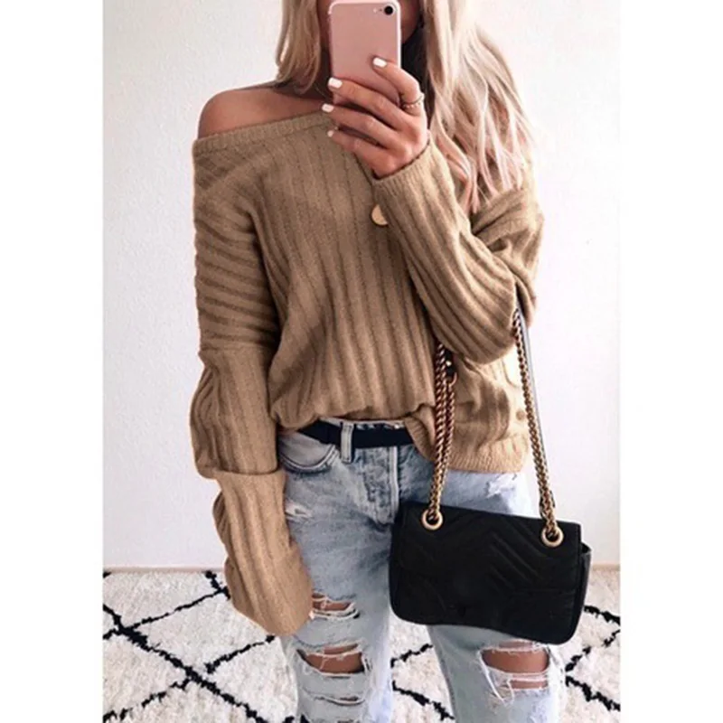 2019 Full O Neck Solid Women Sweaters Pullovers Loose Knitted Tops Autumn Winter Clothing Casual Plus Size SJ3666V | Женская одежда