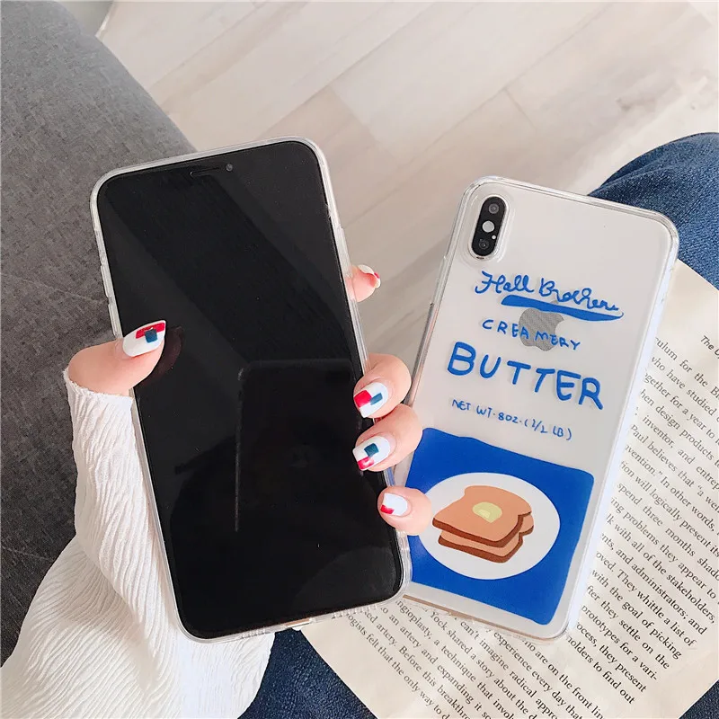 Чехол для iphone X 6 S 7 8 Plus полностью прозрачный чехол из ТПУ с узором хлеб пары XR XS MAX |