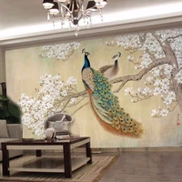 beibehang custom wallpaper home decorative mural hand painted peacock tv background wall living bedroom background 3d wallpaper