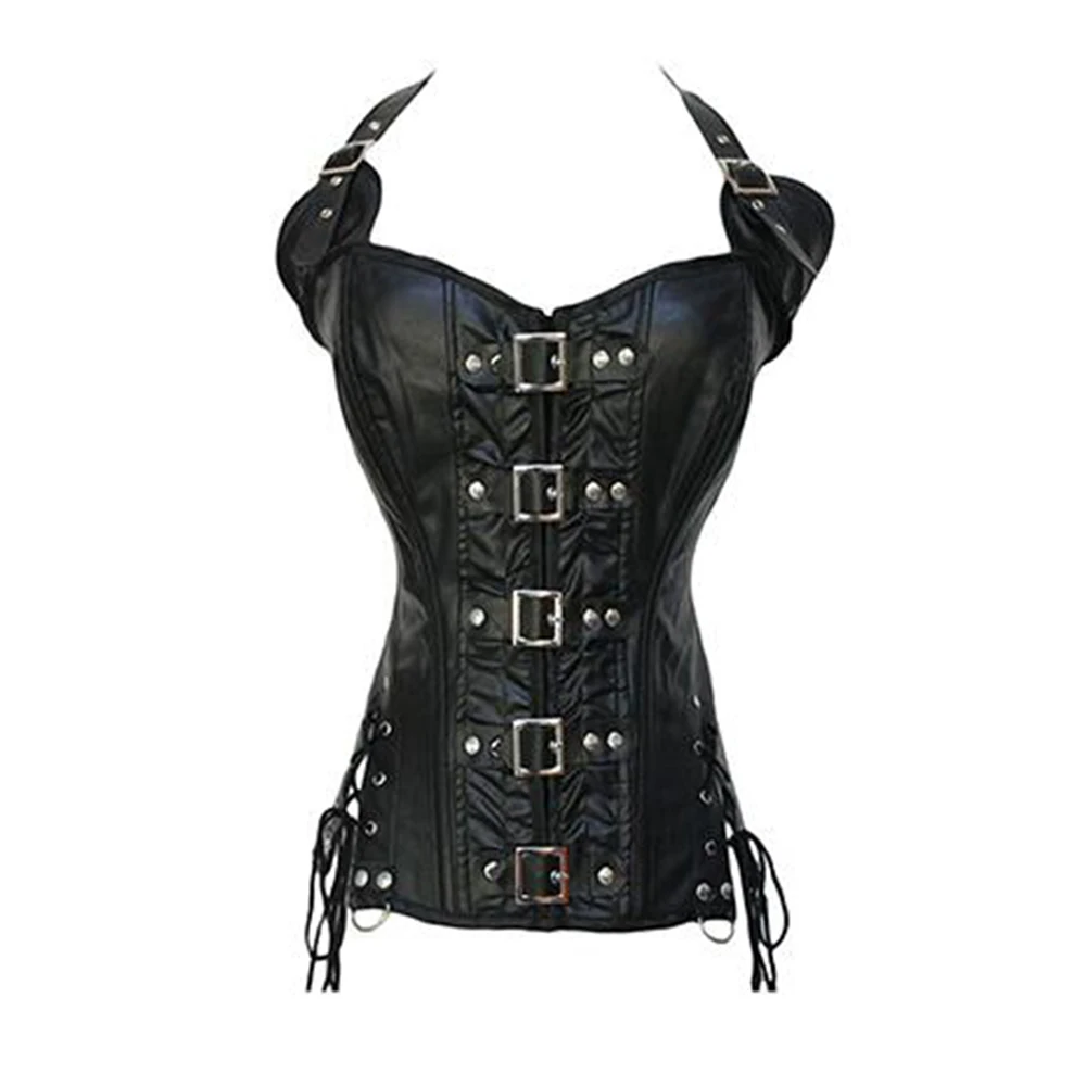 Leather 9840 6xl размера плюс женский сексуальный черный топ-корсет «стимпанк» Готический латексный корсет бюстье Espartilho Талия Cincher Korsett Overbust Femme - Цвет: Leather 9840