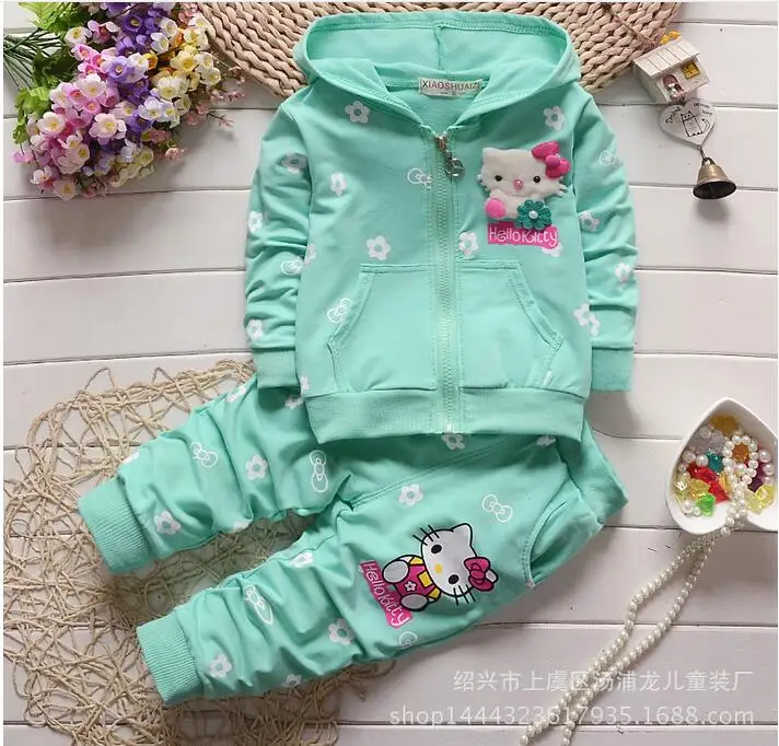 2016 Новый набор одежды на осень для детей до девочек “Hello Kitty” костюм с длинными