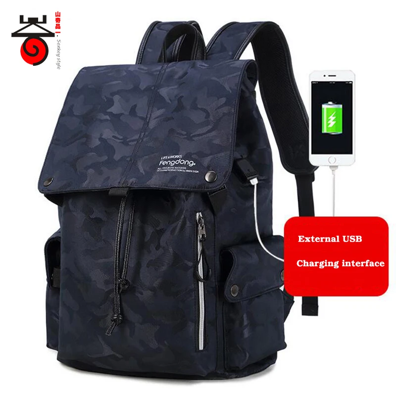 Senkey стиль мужская Рюкзаки Сумка Тенденции Моды Путешествия Mochila Рюкзаки Студенческая Школа Сумка для Ноутбука USB Зарядка