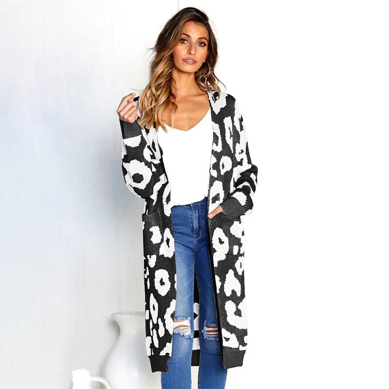 Leopard long cardigan women designer spring autumn winter sweater coat fashion warm sleeve knitted CDR551 |