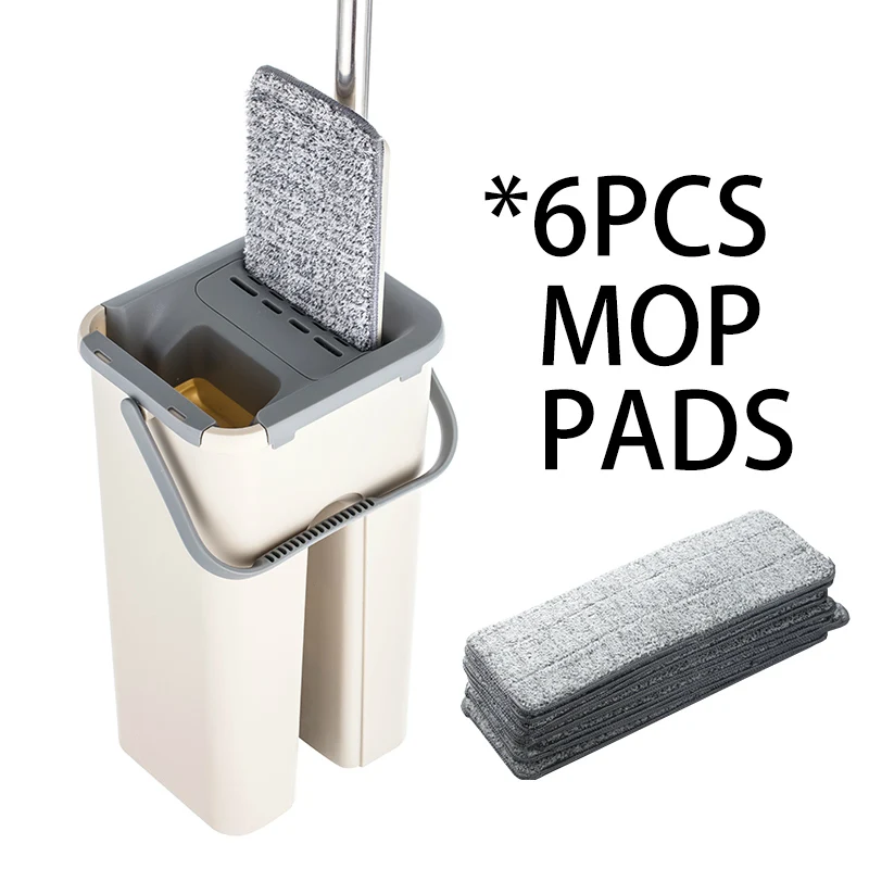 6 mop cloth Домашний пол Швабра для уборки с ведром системы из нержавеющей стали свободного отжима микрофибры швабры колодки Влажные или сухие использование на лиственных пород ламината плитки - Цвет: 6 mop cloth