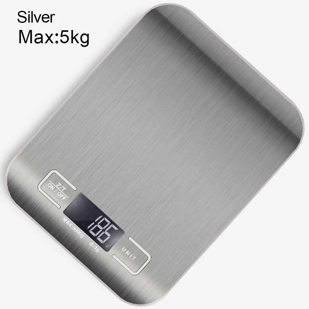 silver 5kg 10 кг/5 кг унции/мл/фунты/г кухонные весы из нержавеющей стали весы пищевая диета почтовый баланс измерительный инструмент ЖК-электронные весы - Цвет: silver 5kg