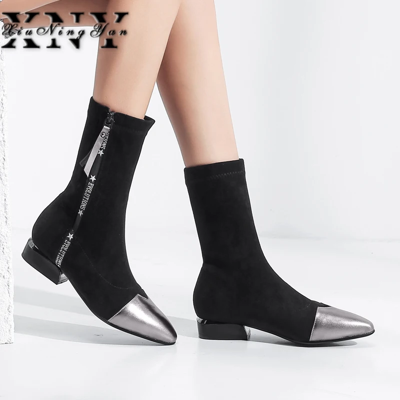 2019 г. Новые женские ботинки ботильоны в британском стиле до середины икры на