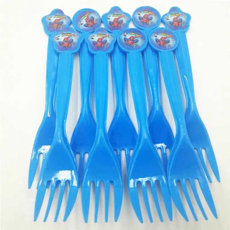 Forks 10pcs Костюм супергероя "Человек-паук" для дня рождения украшения, товары для вечеринки для маленьких мальчиков посуда скатерть чашки тарелки баннер сувениры Подарки Комплекты для малышей - Цвет: Forks 10pcs