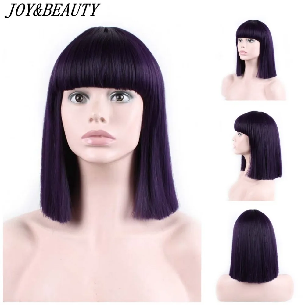 

JOY&BEAUTY 12inch Short Straight Wig Heat Resistant Synthetic Hair purple Light purple Women Party Cosplay Wigs