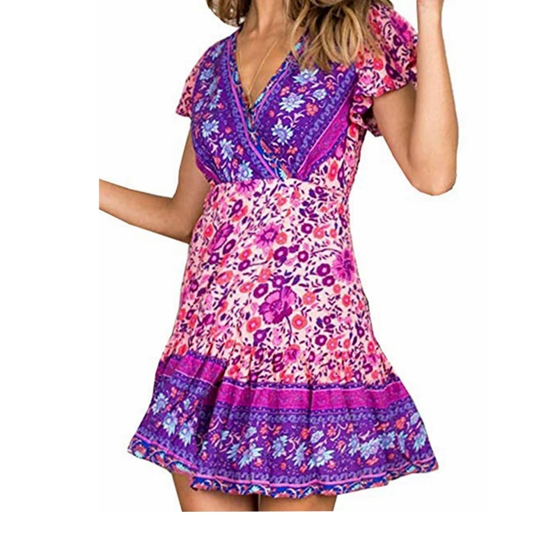 Boho/женское летнее мини платье с коротким рукавом и поясом повседневное кружевное