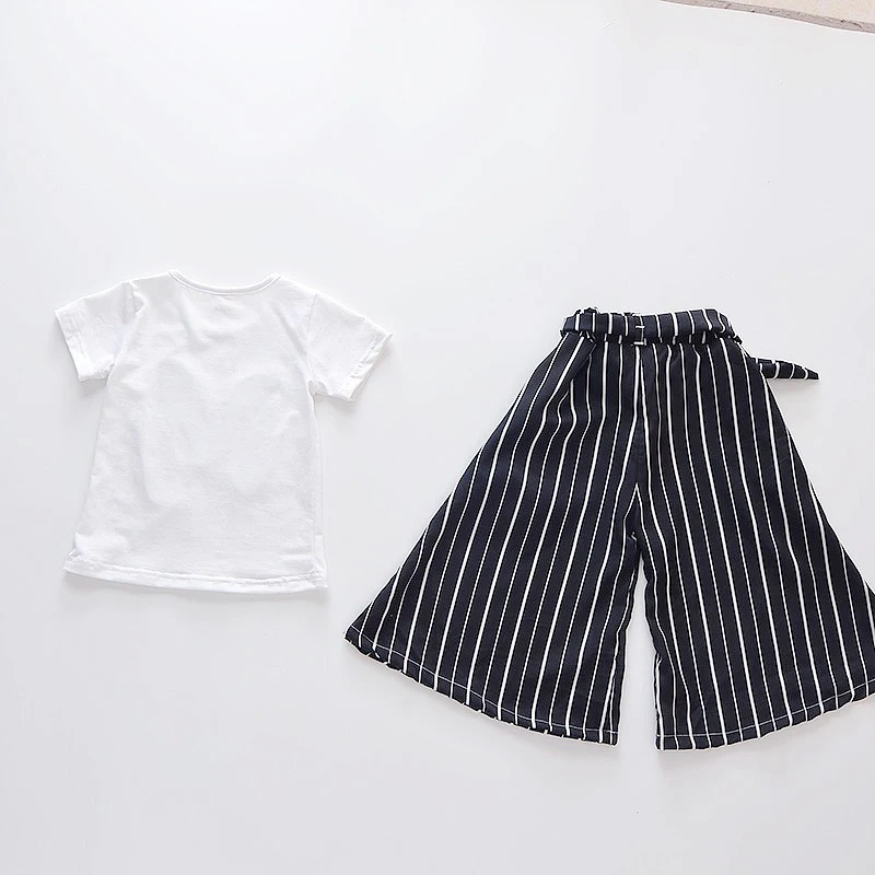 Летний модный комплект одежды для маленьких девочек футболка с короткими