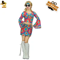 women 60s 70s retro dress fancy dress lady disco beauty flower hippie party outfits girls cosplay costume suits