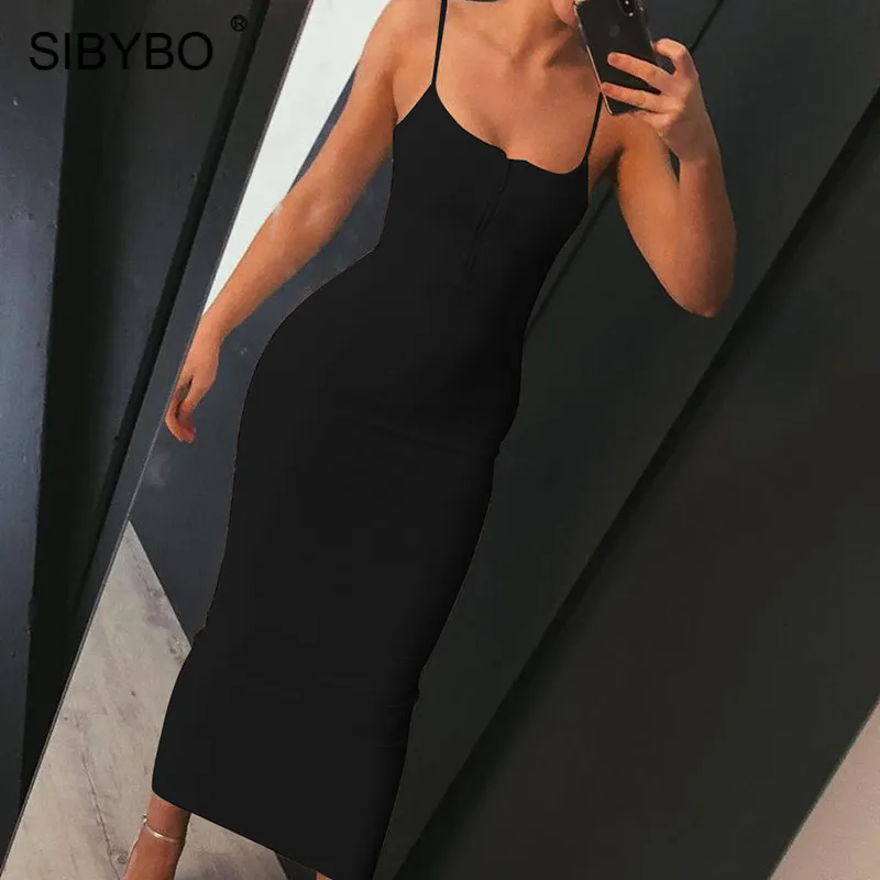 Sibybo, летние макси платья на тонких бретелях для женщин, без рукавов, на молнии, сексуальное длинное платье для женщин, с открытой спиной, Клубные, вечерние, пляжные