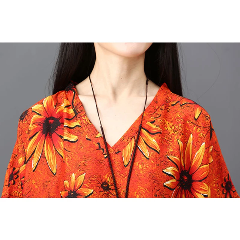 Элегантное платье больших размеров для женщин с модным цветочным принтом в бохо стиле Длинное платье Макси Бохемное платье для женщин Туника Вестидос он