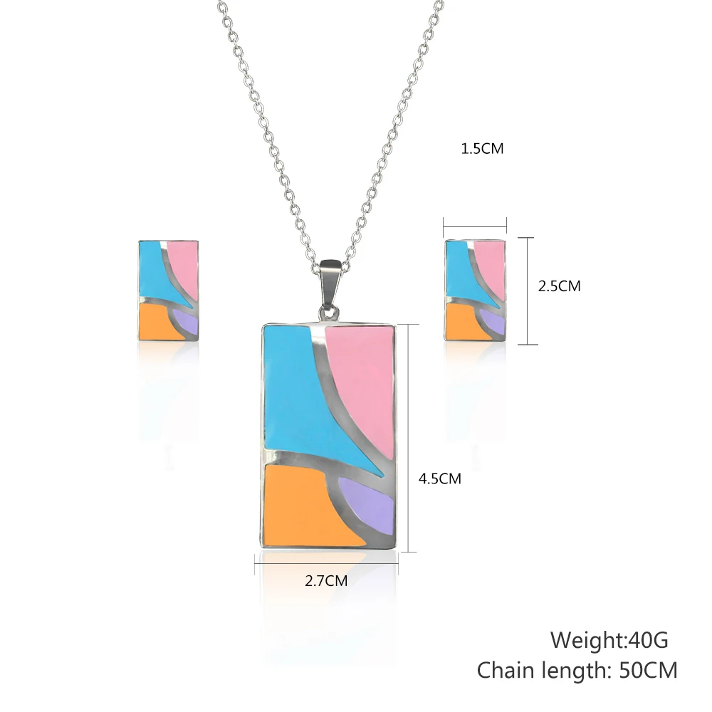 Titanium stainless steel Jewelry Sets Accessories Jewellery rectangle Earrings chain necklace set For Women | Украшения и