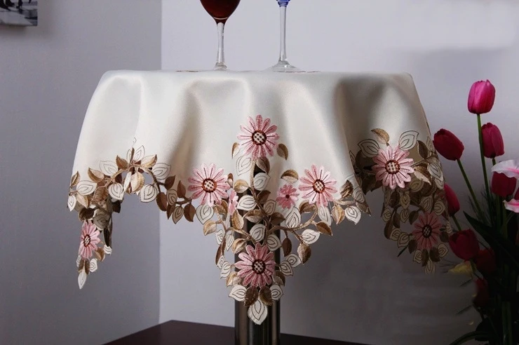 Vezon элегантный полиэстер сатин вышивка розовый Дейзи скатерть вышитые цветочные