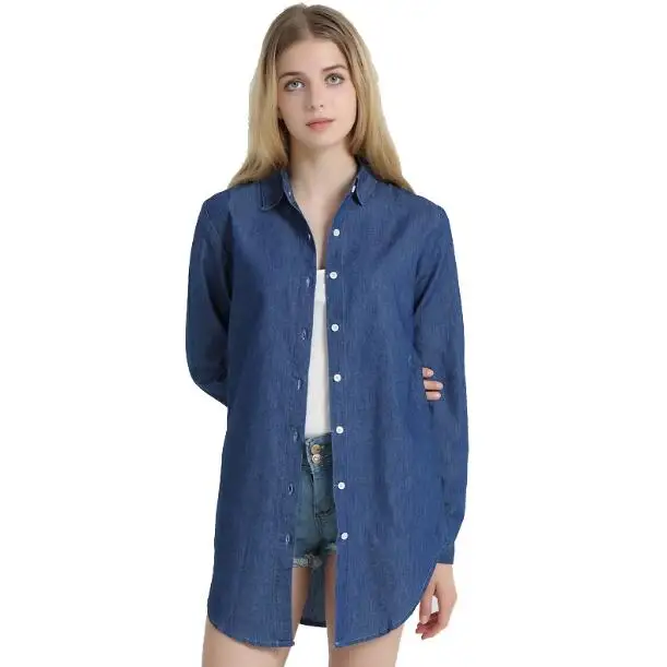 

Women thin Long denim shirt 2018 new style Fashion casual Large size long sleeve denim shirt women shirt Female coat S-XXL
