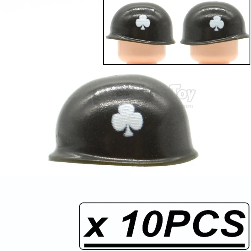 10pcs Club Helmets 10 шт./лот, блоки WW2, M1, США, шлемы, напечатанные солдатами-солдатами, военная армия, звание MOC, Строительные кирпичи, игрушки для детей - Цвет: 10pcs Club Helmets