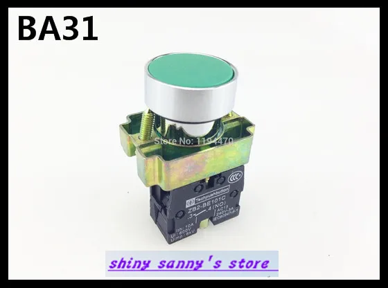 

10Pcs/Lot BA31 XB2-BA31 Green Self-reset Momentary Flush Pushbutton 1 N/O Flat Push Button Switch Brand New