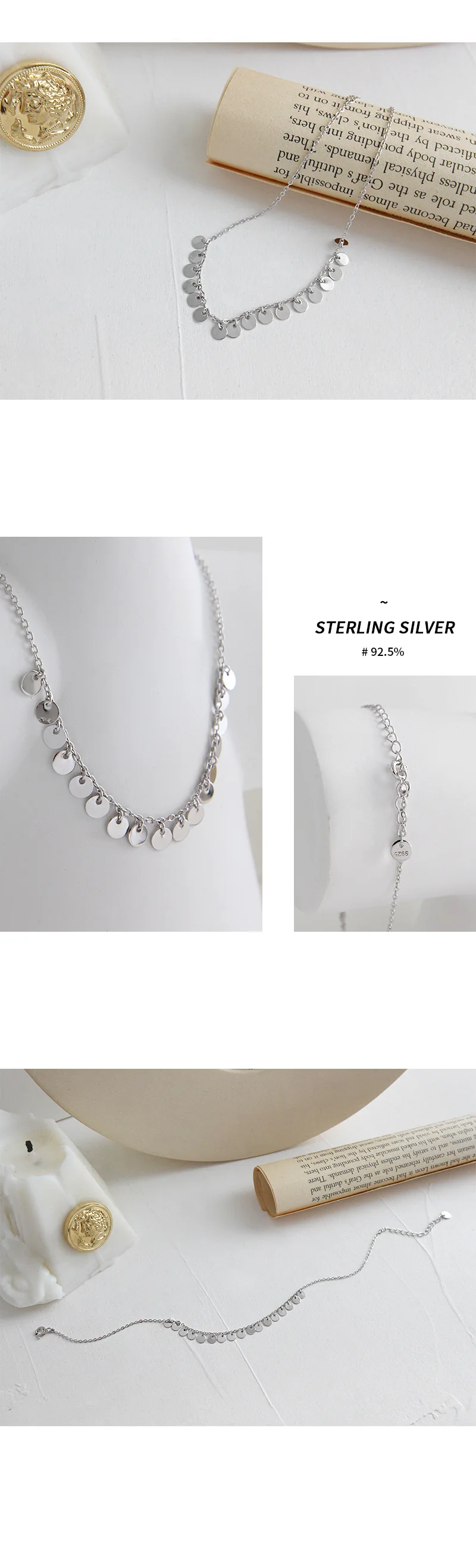 SHANICE Real 925 Sterling Silver Anklet Fashion Round Pieces Pendant Beach Anklet Silver Anklets Female Jewelry Gift