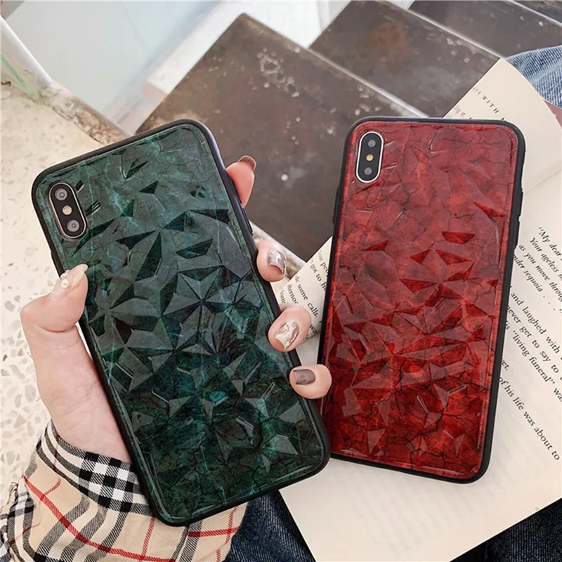 Diamond pattern glass shell marble phone case for iphone XS Max XR X 6 6S 7 8 plus Cover |