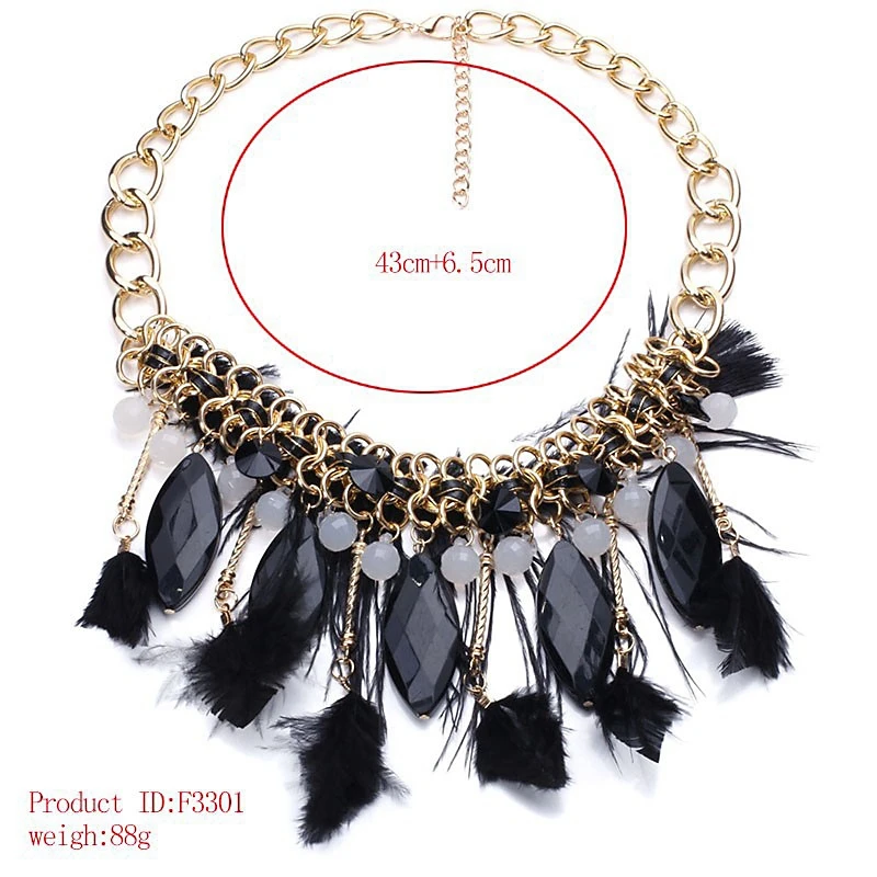 1 Piece Fashion Women Alloy Chain Choker Statement Necklaces Handmade Weave Feather Tassel Pendants Jewelry | Украшения и