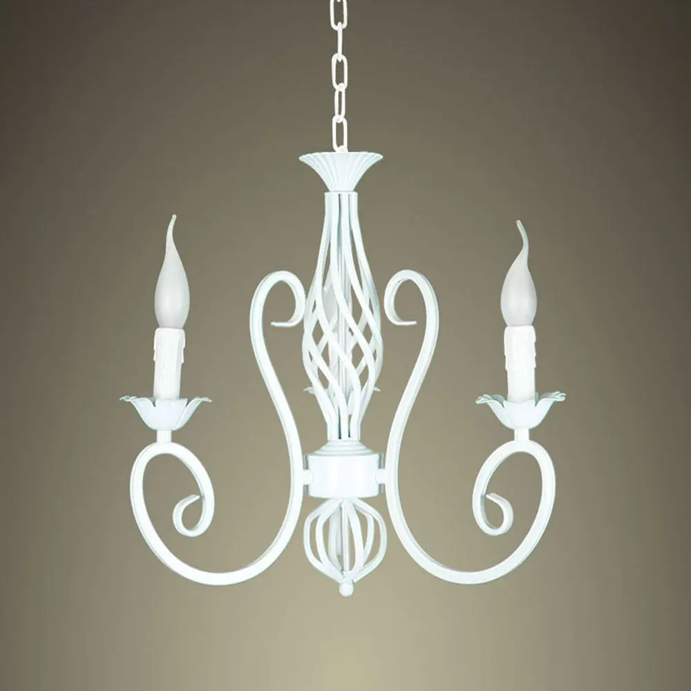 Wrought Iron Chandelier E14*3pcs LED Candle Light White vintage rustic Pendant Lamp for home study room living | Освещение