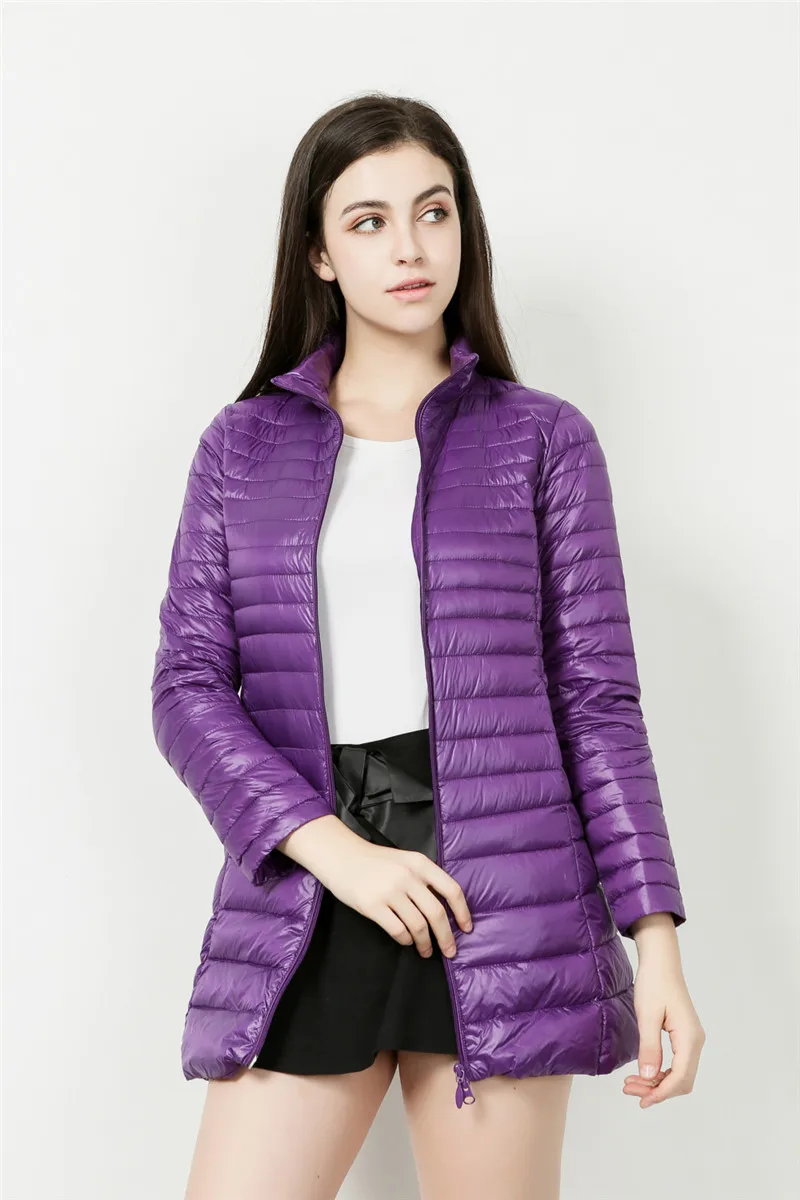 Purple Новинка, осенне-зимняя куртка на утином пуху, Женская длинная парка, пальто с капюшоном, Женская Повседневная тонкая Ультралегкая тонкая куртка 6XL 7XL - Цвет: Purple