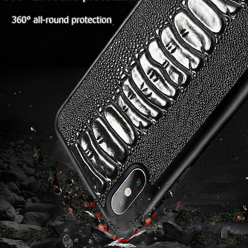 Full Grain Leather Cover For iphone X XR XS Max case luxury Ostrich funda for iPhone 13 Pro 12 Mini 11 | Мобильные телефоны и