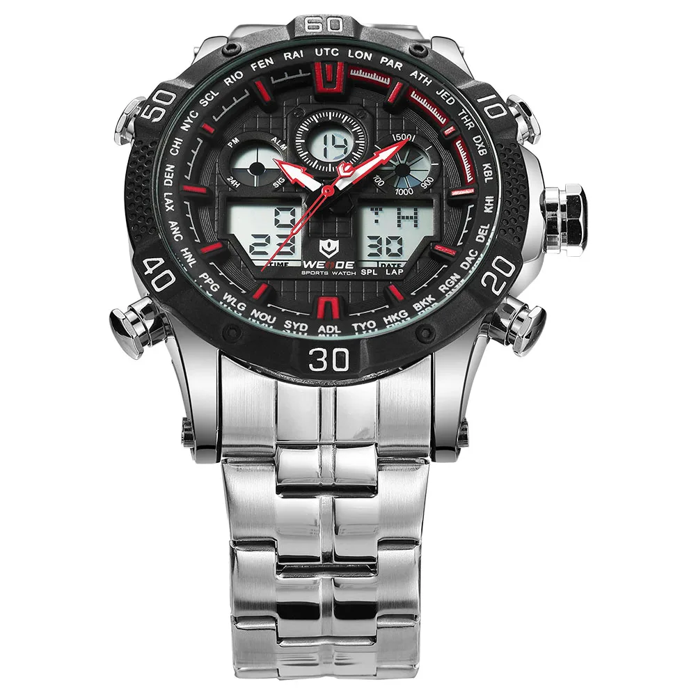 WEIDE, Кварцевые спортивные наручные часы, настоящие автоматические мужские часы, лучший бренд, Роскошные мужские часы, аналоговые, нержавеющая сталь, дата, цифровой led