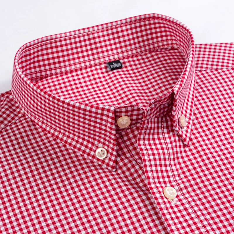 Men's Standard-Fit Long-Sleeve Micro-Check Shirts | Patch Pocket | Thin Soft 100% Cotton | White/Red Lines Checked Plaid Casual Shirt image 2
