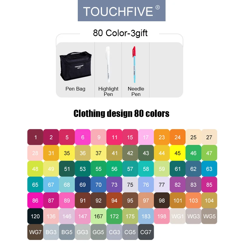 80-colors-clothing TouchFIVE маркеры 40/60/80/168 и 30 штук на выбор, набор профессиональных маркеров на спиртовой основе с двойным наконечником для рисования, эскизов, дизайна, манги и аниме - Цвет: 80-colors-clothing