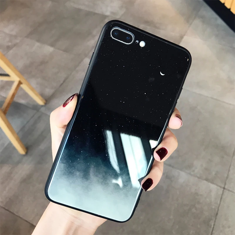 Чехол из закаленного стекла для iPhone XS MAX XR X 8 7 Plus 6 6s Finger Heart Couple Space цветы узор