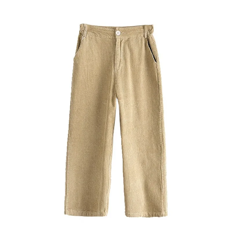 Женские вельветовые брюки до щиколотки с высокой талией и широкими