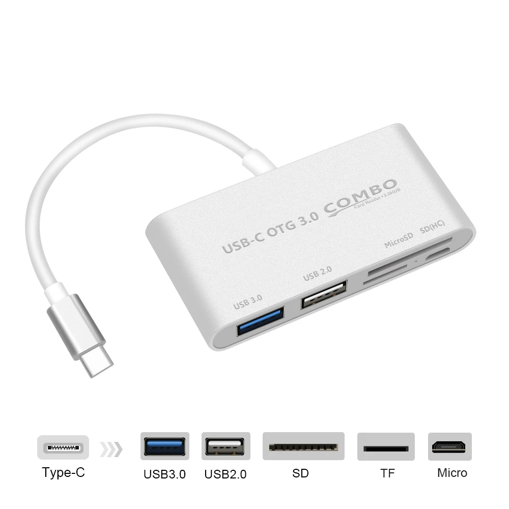 Usb концентратор 5 в 1 USB C 3 Type с картридером 0 мультисплиттер для Macbook Pro Air c OTG