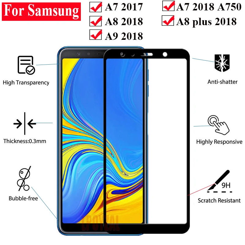 3D закаленное стекло для Samsung Galaxy A3 A5 A7 2017 A9 A6 A8 Plus 2018 9H Защита экрана J4 J6 стеклянная