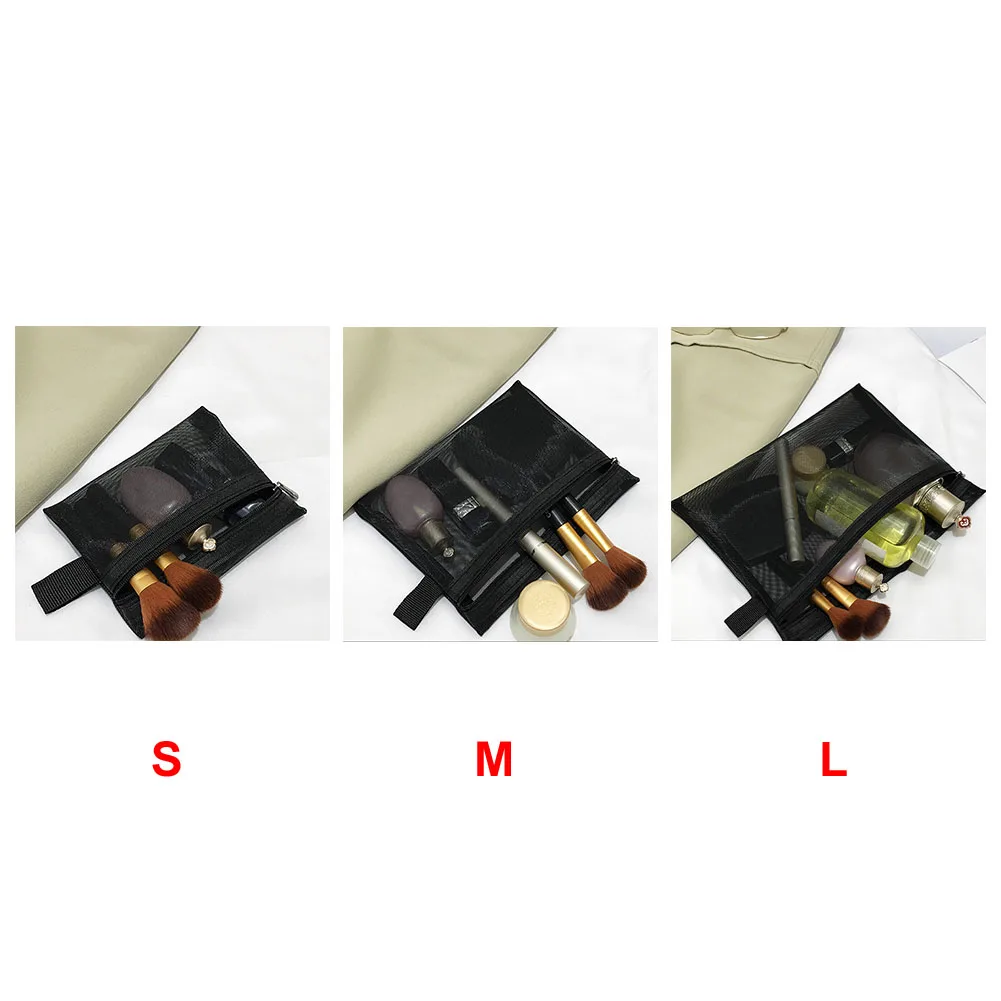 Multifunction Storage Fashion Women Toiletry Makeup Zipper Black Organizer Transparent Mesh Travel Wash Portable Cosmetic Bag