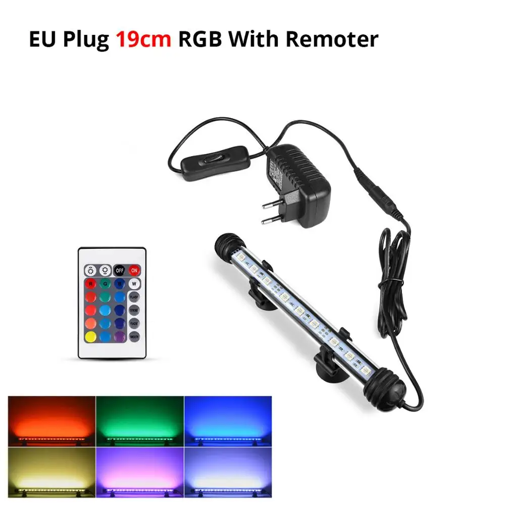 RGB 19cm 110 В, 220 В, Светодиодная трубчатая лампа с европейской вилкой, светильник для аквариума, RGB, водонепроницаемая, для помещений, для подводного декора, светодиодный светильник для аквариума, погружная лампа - Испускаемый цвет: RGB 19cm