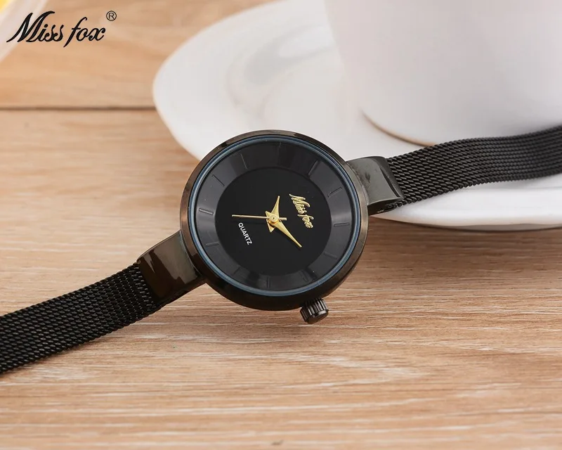 Часы наручные Miss Fox Женские роскошные черные из нержавеющей стали|mujer|mujer reloj |