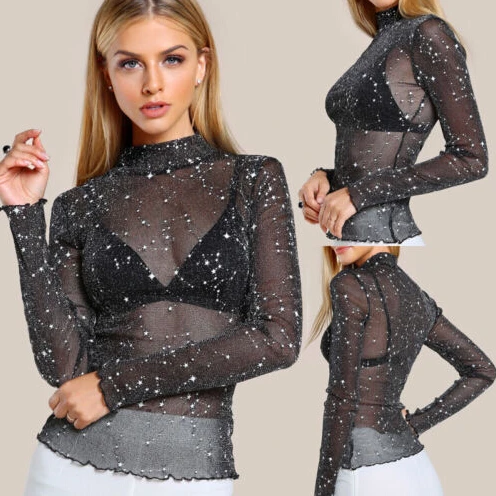 

Hot Sexy Slim Womens See-through Sheer Mesh Long Sleeve Tee Shirt Top Clubwear Fashion Pullover Tops