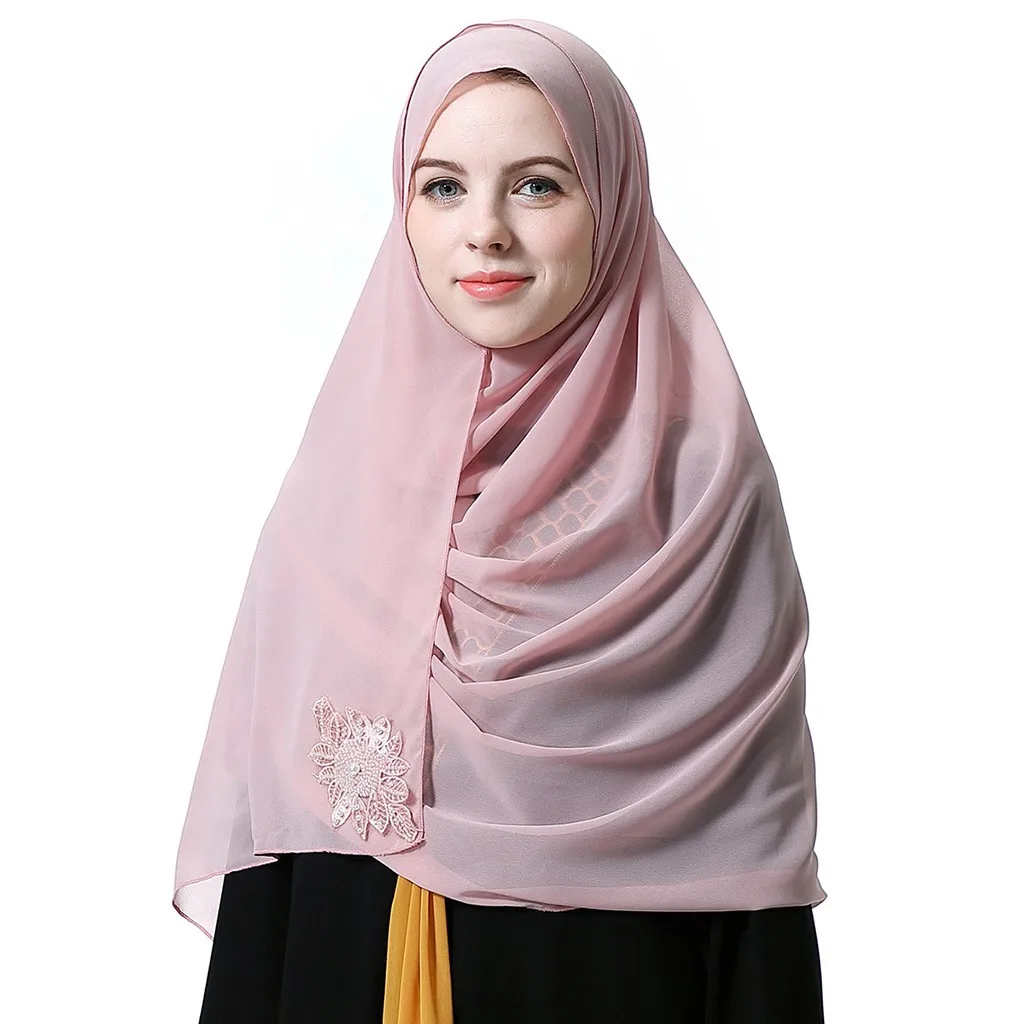 Модная однотонная мягкая летняя мусульманская женская шифоновая шляпа с