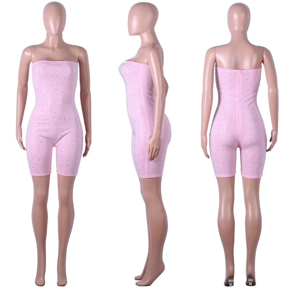 Женские Клубные комбинезоны без бретелек с блестками Стразы женские короткие