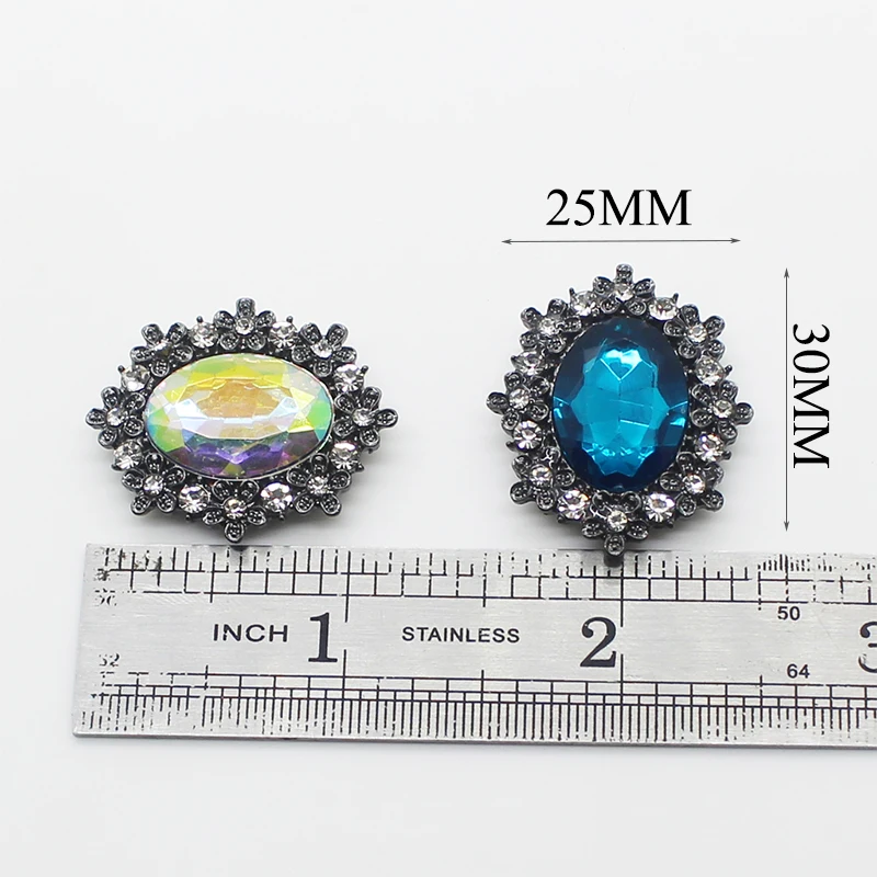 10 шт./лот 25*30 мм акриловые стразы металлические пуговицы алмазная плоская задняя