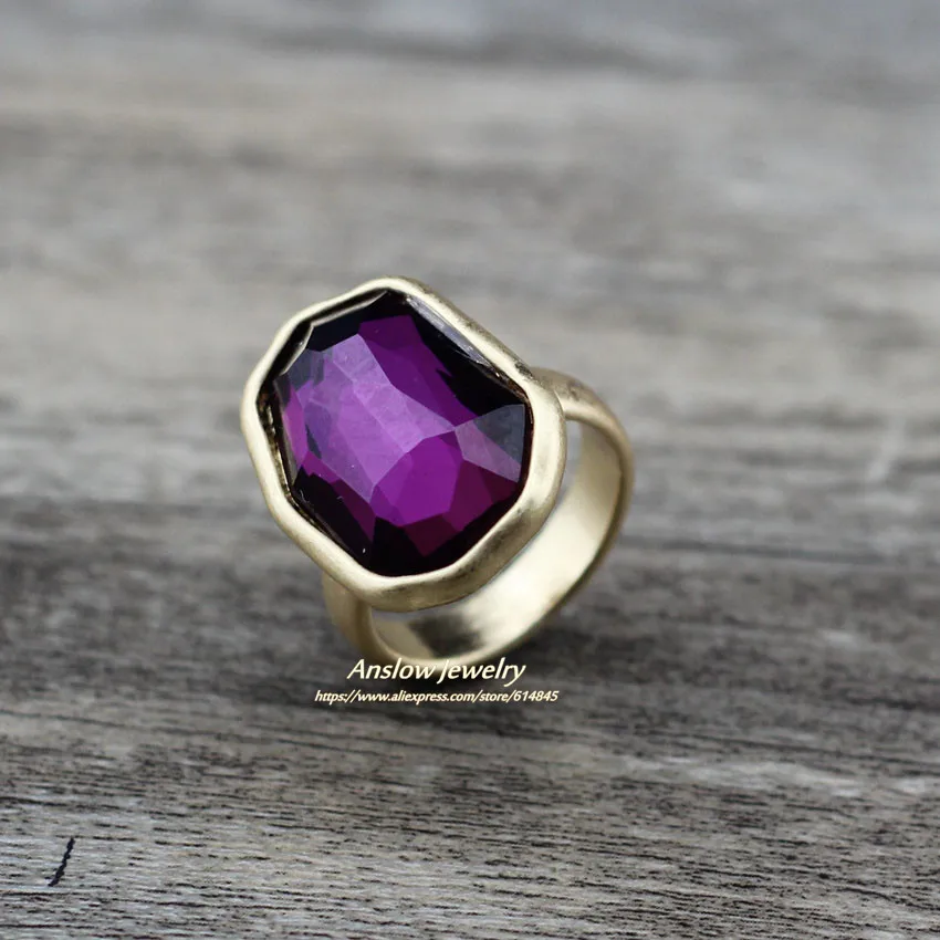 gold purple Anslow Трендовое Брендовое модное ювелирное изделие Серебряного и золотого цвета, большое кольцо на палец с неправильным кристаллом для женщин, обручальное кольцо LOW0006AR - Цвет основного камня: gold purple