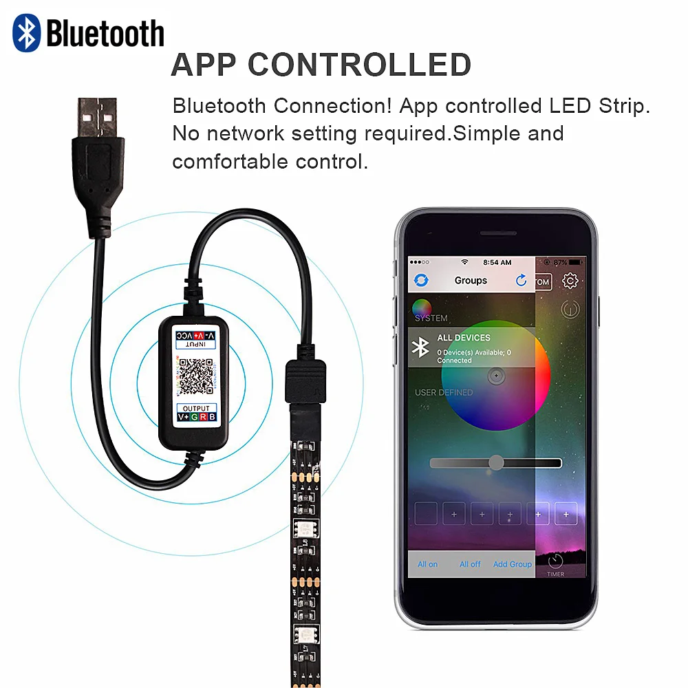 Гибкий USB led ночник ТВ Подсветка RGB Светодиодные ленты Диодная лента с пультом дистанционного управления, комплект ночного освещения лампы м, 1 м, 2 м, 3 м, 4 м, 5 м