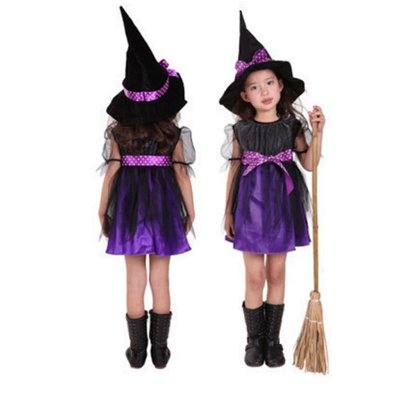 Девушки детей Хэллоуин платья для маскарада и вечерние ведьмы маг эльф Платье