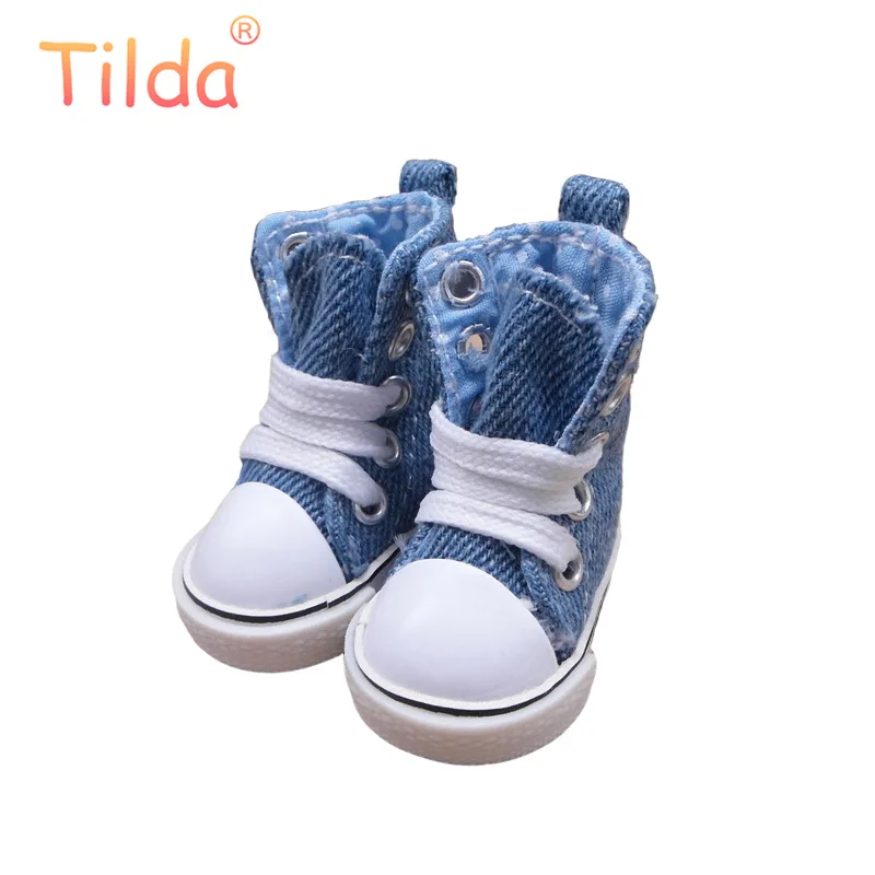 jeans blue Тильда 5 см кукла на полотне сапоги для KPOP кукла ручной работы игрушка, 1/6 игрушка кукла джинсовая обувь для кроссовки BJD аксессуары для EXO куклы - Цвет: jeans blue